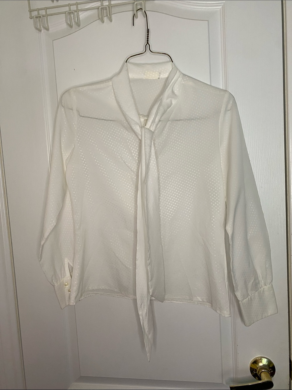 Source Unknown White Tie-Neck Long Sleeve Blouse